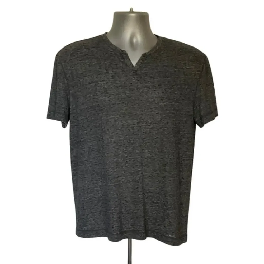 Banana Republic Linen Blend Split Neck T Shirt Gray Short Sleeve Mens Medium